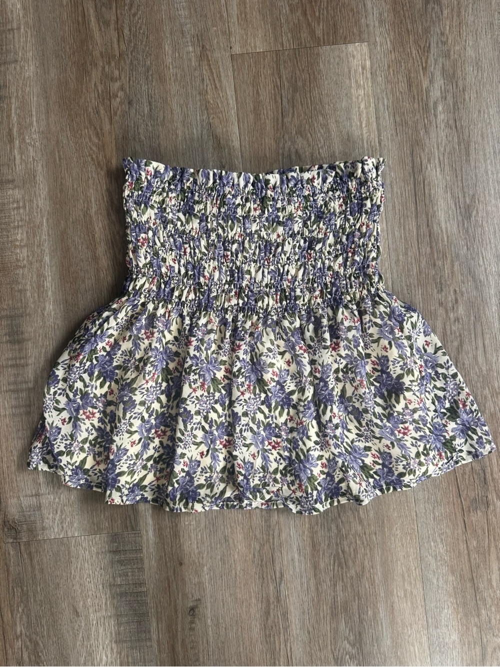 Lulu's Cream Floral Smocked Mini Skirt with Purple Blooms - Picture 3 of 3